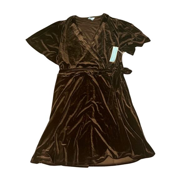 Draper James Black Velvet Flutter Sleeve Wrap Dress XL - Picture 4 of 6